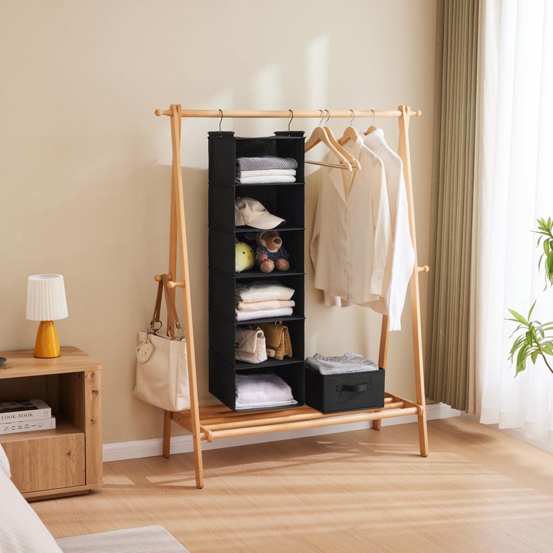 MAX Houser 6 Tier Shelf Hanging Closet Organizer, Closet Hanging Shelf with 2 Sturdy Hooks for Storage, Foldable (Black) - Image 5